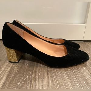 Kate Spade gold glitter heels